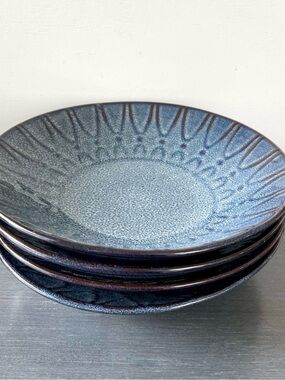 Laurie Gates Blue Nova Arches 9” Pasta Soup Bowls Set Of 4
